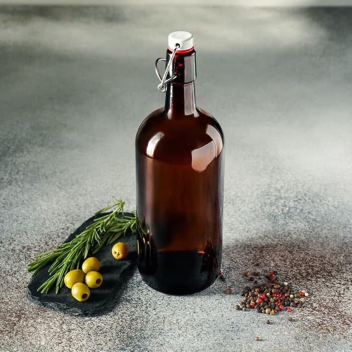 Бутылка, 1 л, с бугельным замком, стекло, коричневая