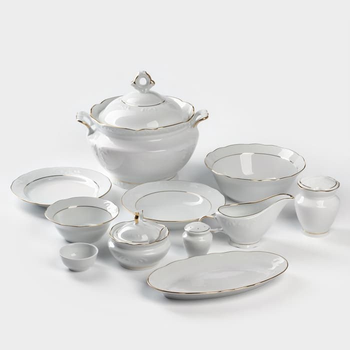 Сервиз столовый Добрушский завод «Бельё», 48 предметов, фарфор, белый