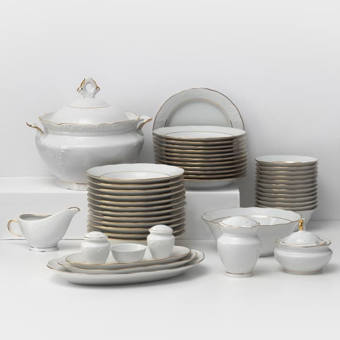 Сервиз столовый Добрушский завод «Бельё», 48 предметов, фарфор, белый