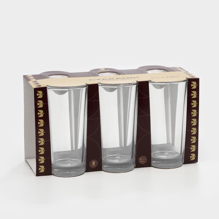 Набор стаканов «Гладкие», 290 мл, 6 шт., стекло, прозрачный