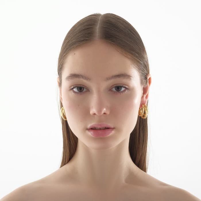 Серьги кольца тройные QF «Тринити», d=2 см, цвет золото