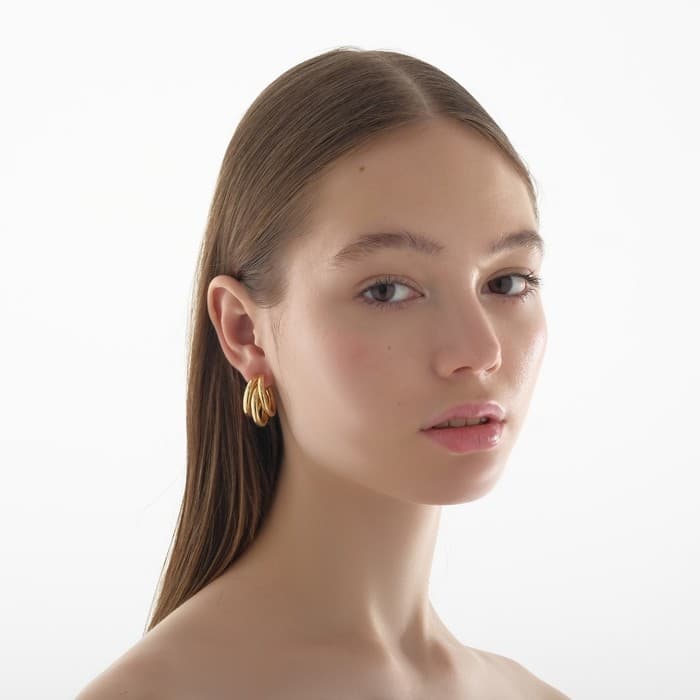 Серьги кольца тройные QF «Тринити», d=2 см, цвет золото