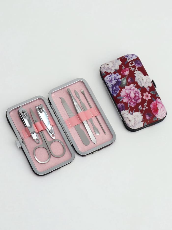 Набор маникюрный «Цветочная рапсодия», 7 предметов, в футляре, разноцветный