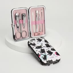 Набор маникюрный «Мур-мяу», 7 предметов, в футляре, чёрный, белый