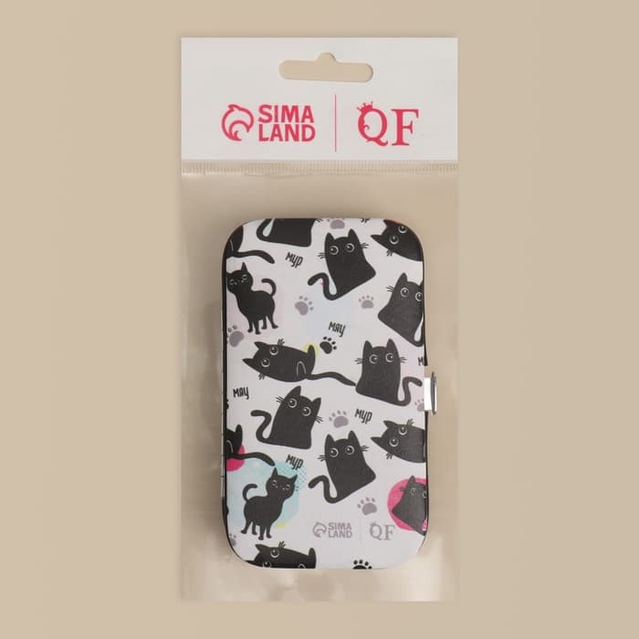 Набор маникюрный «Мур-мяу», 7 предметов, в футляре, чёрный, белый