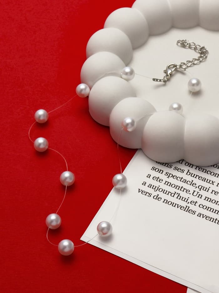 Бусы на леске «Жемчуг», шар №8, белые в серебре, 30 см