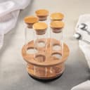 Набор для специй «Эко», 100 мл, 4×14 см, с бамбуковыми крышками, на подставке, 5 шт., стекло