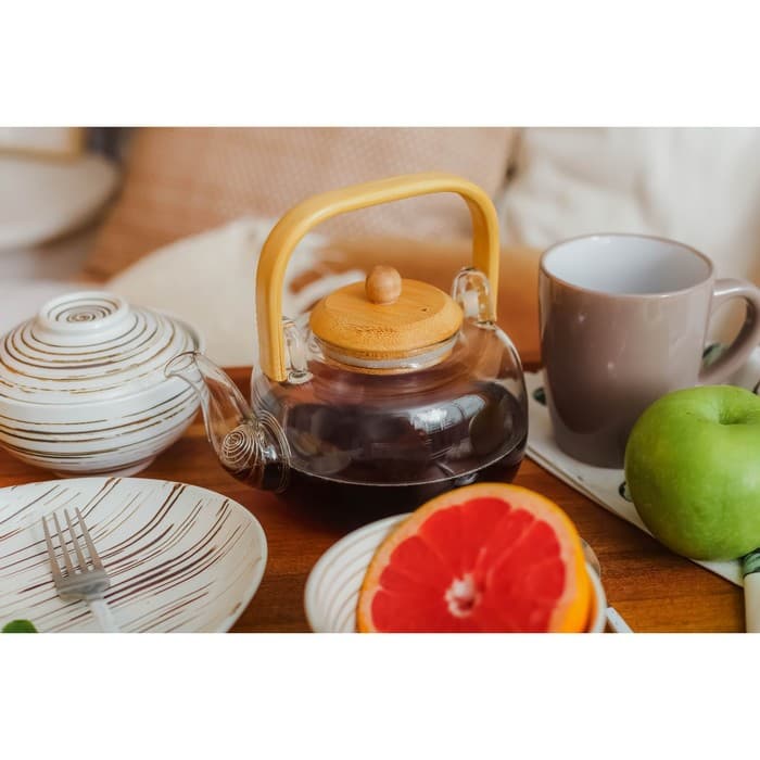 Заварочный чайник «Эко. Бабл», 800 мл, 18×13.5×12.5 см, с бамбуковой крышкой, металлический фильтр, стекло, прозрачный