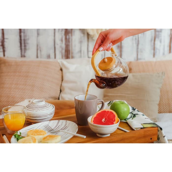 Заварочный чайник «Эко. Бабл», 800 мл, 18×13.5×12.5 см, с бамбуковой крышкой, металлический фильтр, стекло, прозрачный
