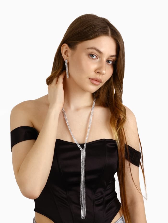 Набор 2 предмета: серьги, колье «Лёд. Дорожка», белый в серебре, 50 см