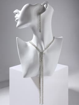 Набор 2 предмета: серьги, колье «Лёд. Дорожка», белый в серебре, 50 см