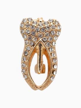 Брошь «Зуб», белая в золоте