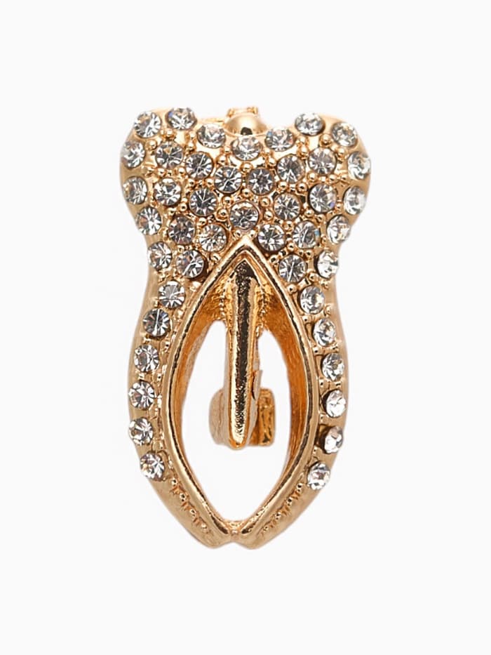 Брошь «Зуб», белая в золоте