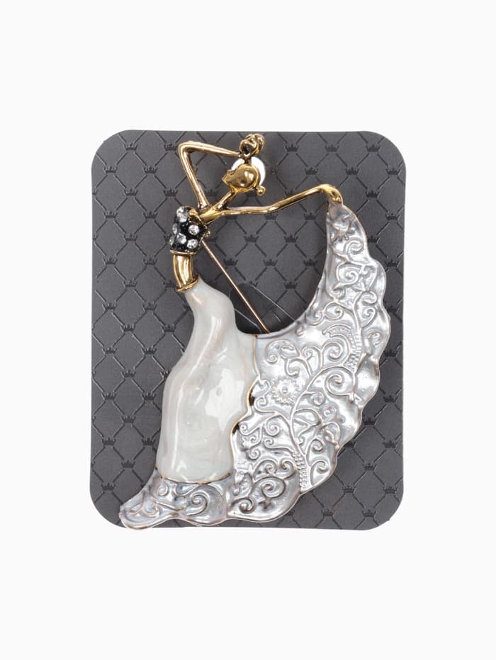 Брошь «Балерина», драма, серая в чернёном золоте