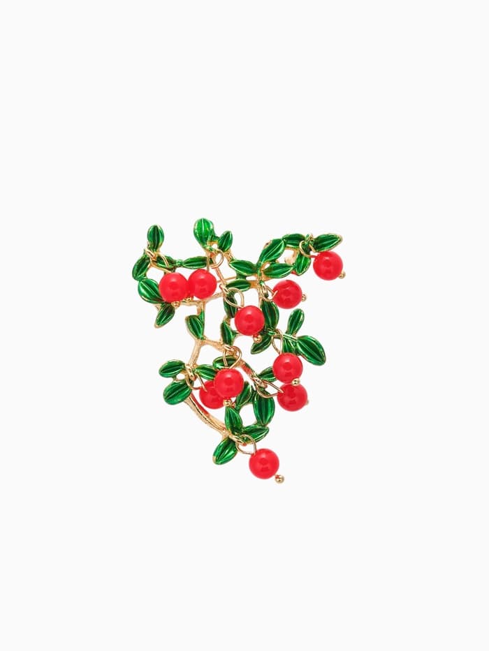 Брошь «Ветвь коралловая», красно-зелёная в золоте