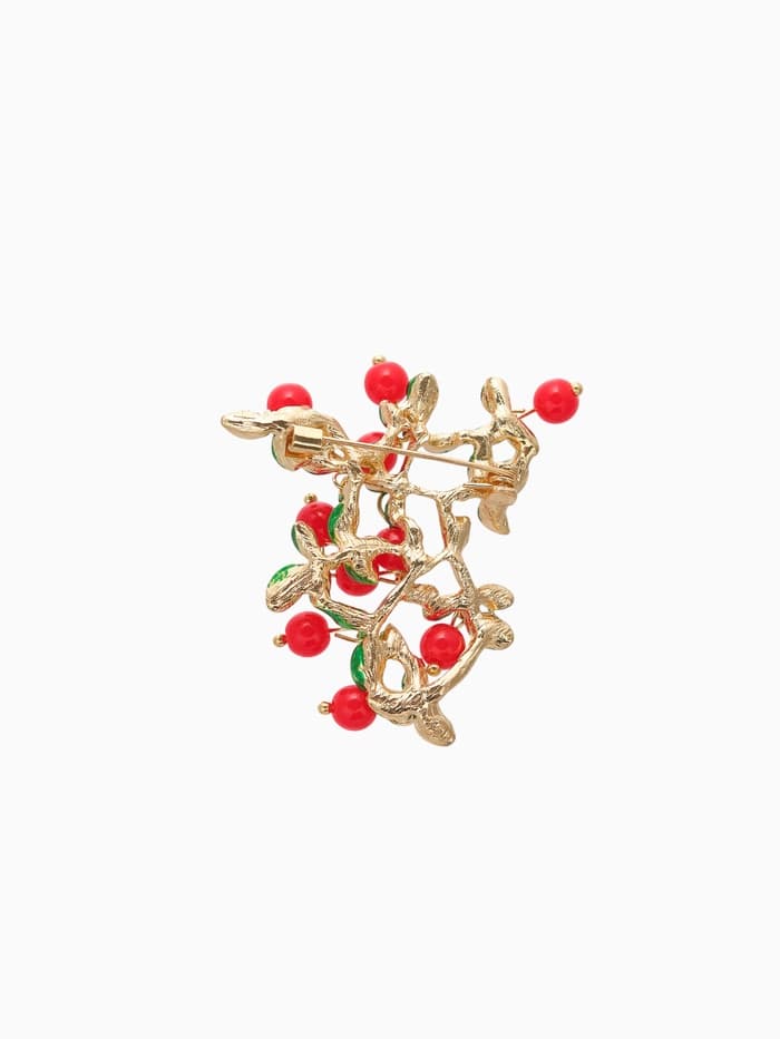 Брошь «Ветвь коралловая», красно-зелёная в золоте