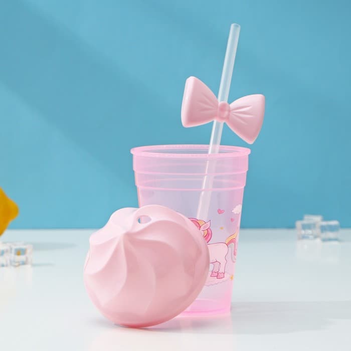 Стакан с трубочкой и крышкой Доляна «Единорог», 450 мл, МИКС