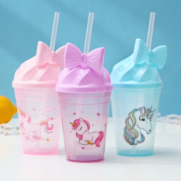 Стакан с трубочкой и крышкой Доляна «Единорог», 450 мл, МИКС