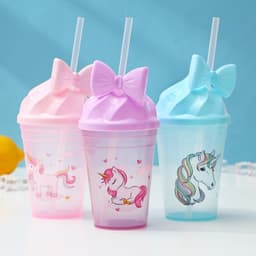 Стакан с трубочкой и крышкой Доляна «Единорог», 450 мл, МИКС