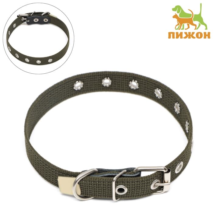 Ошейник брезентовый однослойный, безразмерный, 52×2 см, ОШ 23-46 см, хаки