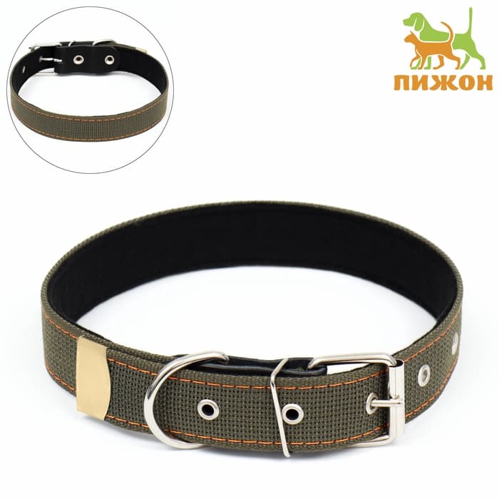 Ошейник брезентовый с подкладом, 72×3.5 см, ОШ 45-60 см, хаки