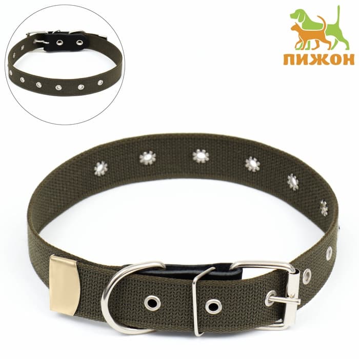 Ошейник брезентовый однослойный, безразмерный, 72×3.5 см, ОШ 45-60 см, хаки