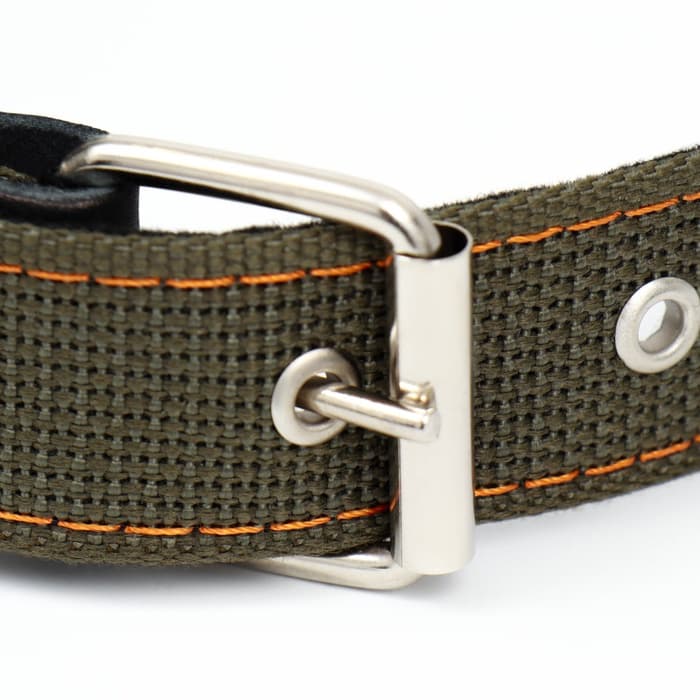 Ошейник брезентовый однослойный, безразмерный, 72×3.5 см, ОШ 45-60 см, хаки