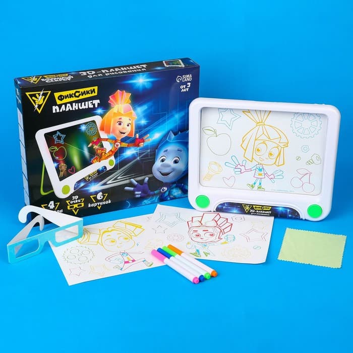Планшет для рисования 3D «Фиксики», неоновые маркеры, световые эффекты, с карточками