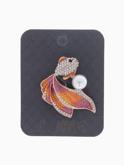 Брошь «Золотая рыбка с жемчужиной», разноцветная в золоте