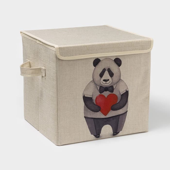 Короб стеллажный для хранения с крышкой «Влюблённая панда», 30×30×28.5 см