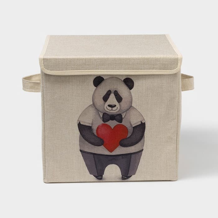 Короб стеллажный для хранения с крышкой «Влюблённая панда», 30×30×28.5 см