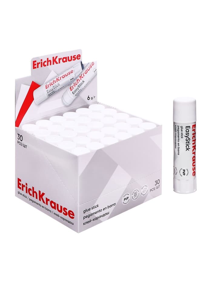 Клей-карандаш, ErichKrause EasyStick, PVP, быстрое склеивание, 6 г