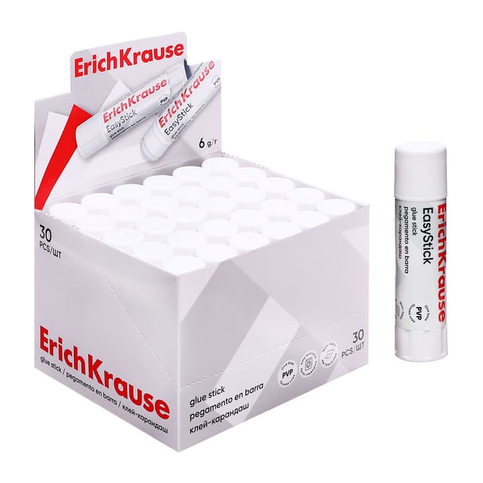 Клей-карандаш, ErichKrause EasyStick, PVP, быстрое склеивание, 6 г