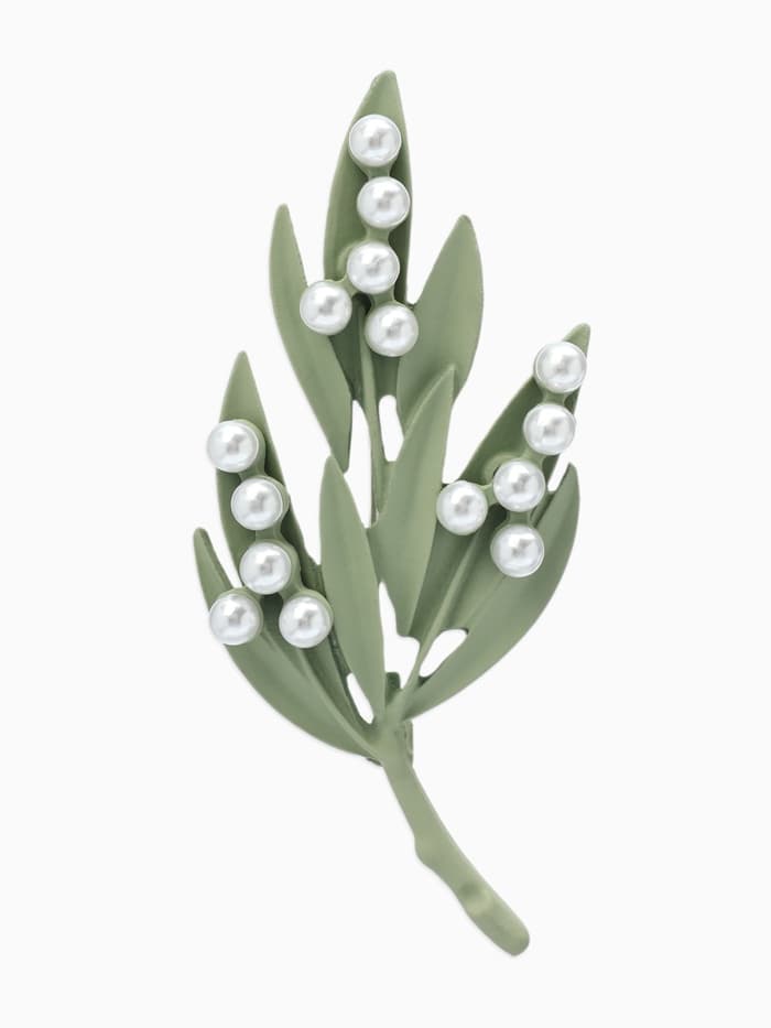 Брошь «Букет» ландыши, бело-зелёная