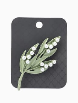 Брошь «Букет» ландыши, бело-зелёная