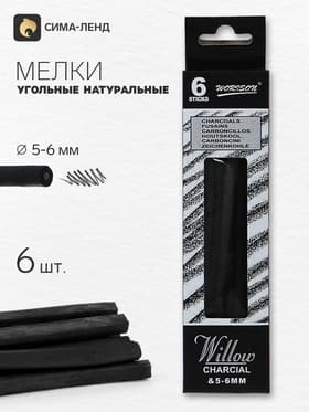 Набор для рисования, уголь натуральный, 6 штук, диаметр 5 - 6 мм