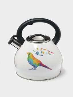 Чайник Доляна Magic birds, 3 л, со свистком, с индикатором нагрева, индукция, нержавеющая сталь, белый