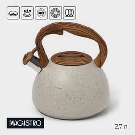 Чайник Magistro Stone, 2.7 л, со свистком, ручка софт тач, индукция, нержавеющая сталь, бежевый