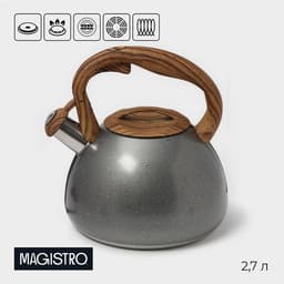 Чайник Magistro Stone, 2.7 л, со свистком, ручка софт тач, индукция, нержавеющая сталь, серый