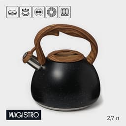 Чайник Magistro Stone, 2.7 л, со свистком, ручка софт тач, индукция, нержавеющая сталь, чёрный