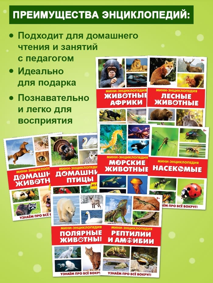 Мини - энциклопедии «Мир животных», 8 шт. по 20 стр.