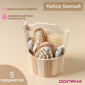 Набор банный Доляна, 5 предметов, губка, пемза, расчёска, массажёр, разделитель для пальцев