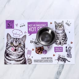 Коврик под миску «Кот не работает, кот ест!» 43×28 см