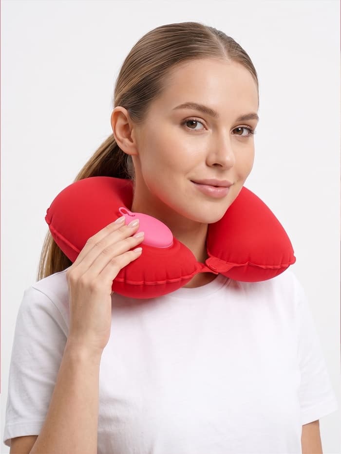 Подушка надувная для шеи, дорожная, с насосом, 47×27 см, МИКС