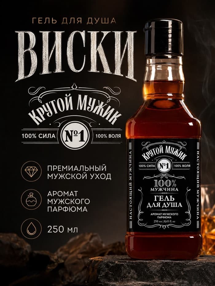Гель для душа виски «Крутой мужик», 250 мл, аромат мужского аромата, Чистое счастье