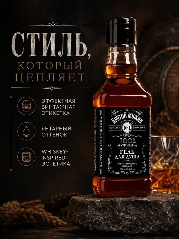 Гель для душа виски «Крутой мужик», 250 мл, аромат мужского аромата, Чистое счастье