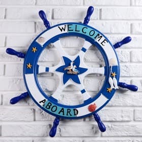 Декор настенный, панно «Штурвал. Добро пожаловать на борт», синий, 62 см