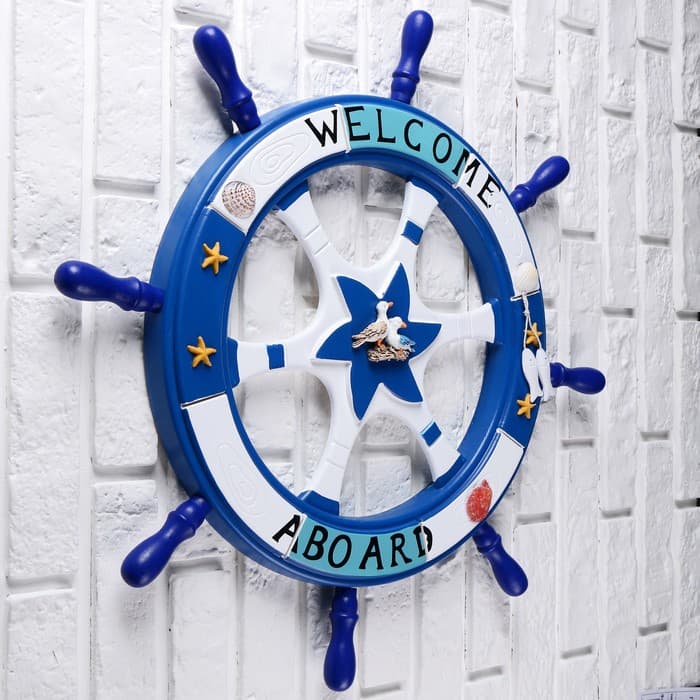 Декор настенный, панно «Штурвал. Добро пожаловать на борт», синий, 62 см