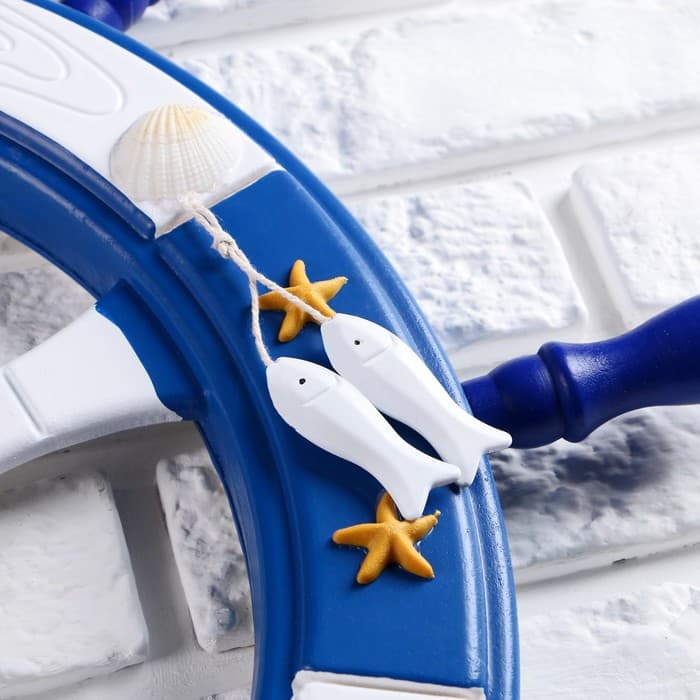 Декор настенный, панно «Штурвал. Добро пожаловать на борт», синий, 62 см