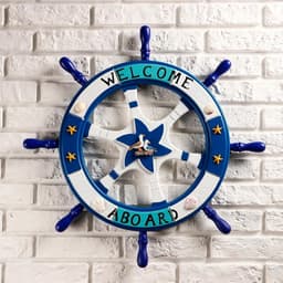 Декор настенный, панно «Штурвал. Добро пожаловать на борт», синий, 62 см